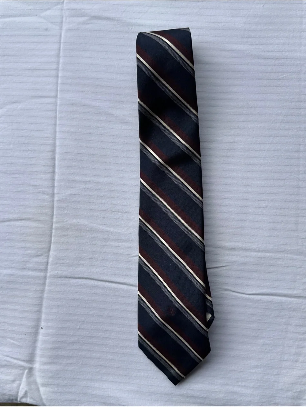 Christian Dior Men's Navy and Burgundy Striped Silk Tie